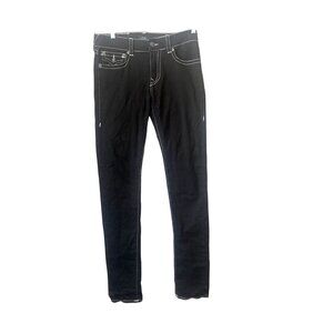 True Religion Black Skinny Jeans Womens Size 28 White Contrast Stitching & Disti